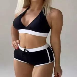 수피 여자 비치웨어 운동복 끈 바캉스룩 분리형 드로즈 솔리드 JEN1