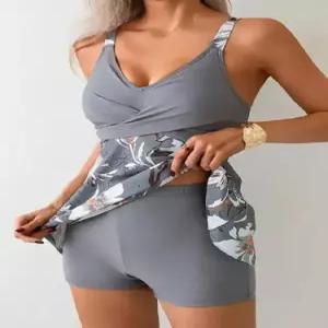 수피 여성용 온천 수영복 탄키니 드로즈 프린트 단정한 바캉스룩 비치웨어 JEN1