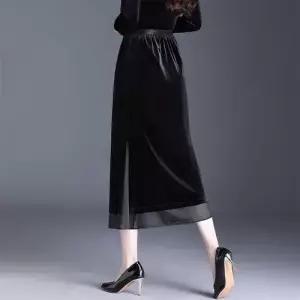픽토 여성용 치마 롱 검정 가을 오피스룩 슬림핏 벨벳 A라인 젠3