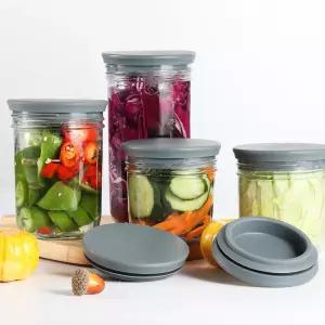 와이드 마우스 메이슨 병 김치 피클 및 사우어크라우트 발효 키트 실리콘 뚜껑용 뚜껑 2팩 워터리스 에어락