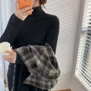 여성 긴팔 목폴라 티셔츠 데일리 기모 목티 상의