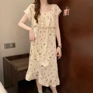 수피 러블리 잠옷세트 커플 잠옷 편 반팔 파자마 캐릭터 얇은 롱스커트 성 JEN1