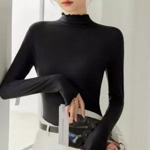 여성 겨울 피치기모 물결프릴 레이어드 목폴라 티셔츠