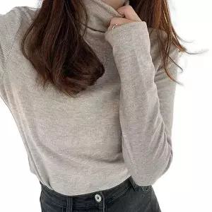 여성 겨울 기모 목폴라 티셔츠 긴팔 이너 목티 쫀쫀한 기본티