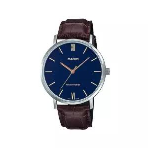 카시오 MTP-VT01L-2B 클래식 아날로그 남성 가죽 시계 드레스 워치