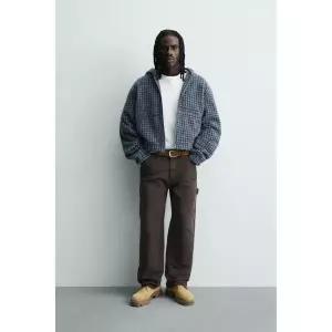 [국내] ZARA 자라 자수 체크 후드 재킷 - 블루/블랙