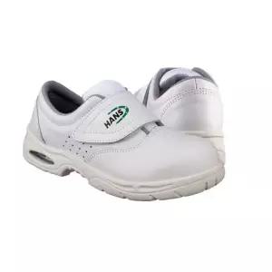 안전용품 한스 천연소가죽 고탄성PU 4형 찍찍이타입 크린룸화 안전화 HS202AIR