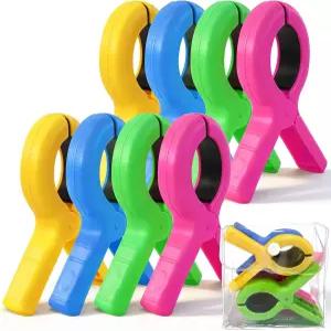 향상된 2026 수납 가방 포함 비치/풀/크루즈 의자용 대형 비치 타월 클립 8개 튼튼한 옷핀 방풍 4가지 밝은