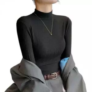 여성 가을 겨울 슬림 반목폴라 티셔츠 긴팔 이너 반폴라 목티