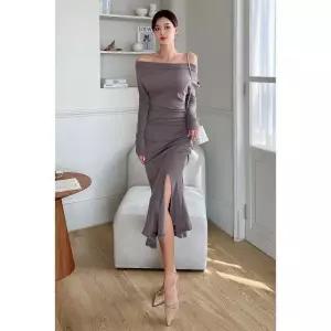 여사친 스커트 원피스 니트 슬림핏 보트넥 앞트임 OP1