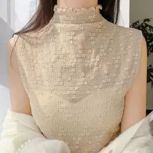 여성 4컬러 여름 프릴넥 플라워 시스루 반폴라 크롭나