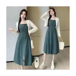 여성치마 프렌치 보이시한 루즈핏 빈티지 워싱 염계 버클 데님 멜빵 원피스 KS1