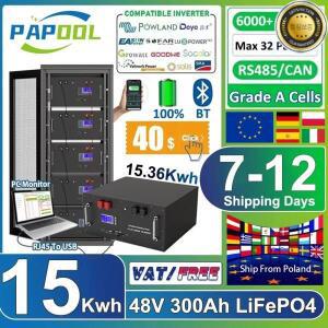 LiFePO4 48V 300Ah 15Kwh 배터리 51.2V 리튬 6000 사이클 태양광 에너지 저장 EU 재고