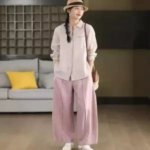 엘럽 봄 여성 린넨 카디건 셔츠 올오버 칼라 핸드메이드 상의 원템1