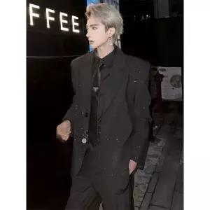 남성 캐주얼 자켓 결혼식 하객룩 별 반짝이 어깨 패드 정장 코트 헤어스타일 OP1