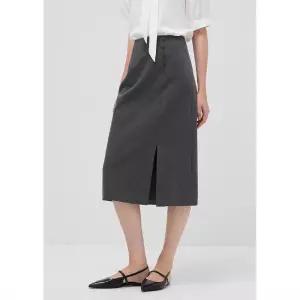 엘럽 스커트 여성용 회색 롱 오피스룩 우산 A라인 슬림핏 중기장 무릎 컬러의 위 면접 절개 원템1