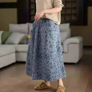 엘럽 여성용 치마 롱 봄 빈티지 면마 핸드주름 슬림핏 A라인 트윌 미디엄 프린트 원템1