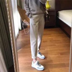 여성 여성용 캐주얼 배기 슬림핏 일자 하이웨스트 모직바지 도톰 추동팬츠 스모크 밴딩 정장바지 기모 KS3