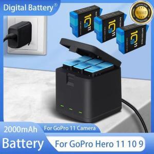 GoPro Hero 11 10 9 용 2000mAh 배터리 충전식 리튬 이온 팩 모션 카메라 보관함