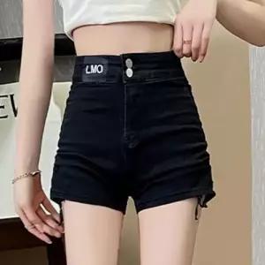 여사친 청반바지 스판 A라인 핫팬츠 하이웨스트 청바지 워싱 스트링 KS1