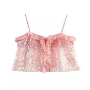 여성용 봄 민소매 블라우스 스트리트 스팽글 나시 톱 KS1