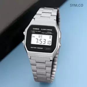 카시오 A158WEA-1 레트로 빈티지 사각 전자 디지털 남녀공용 메탈 시계 d1