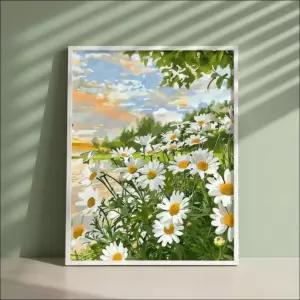 DIY 명화그리기 유화 키트 40x50cm 국화 꽃밭 그림 인테리어 취미 jrK2+4mug