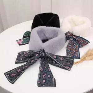 여성 페이크퍼 목도리 고급스러운 리본 스카프 겨울 퍼 머플러