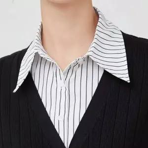 여성 스트라이프 레이어드 가짜카라 넥케이프 목폴라 이너