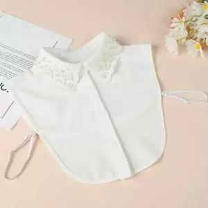 진주 자수 포인트 가짜 카라 셔츠형 레이어드 넥케이프 목카라