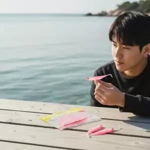 리얼액션 7cm 쉐드웜 10p세트 광어 갈치 멸치 루어 핑크색 미끼