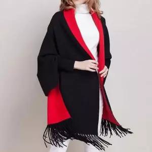 여성 블랙레드 배색 가디건 판초 숄 니트 망토 머플러 겨울