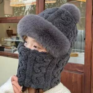 겨울 여성 트위스트 넥워머 풍성한 퍼 니트 목도리 방한용품 일체형