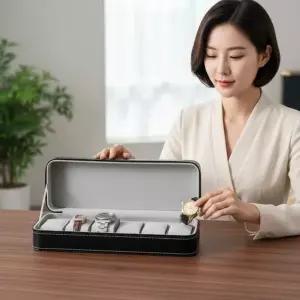 6구 손목시계 보관함 와인 컬러 고급 시계 진열대 자동 와인더