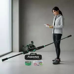 민물 루어낚시 입문용 카본 낚싯대 베이트릴 풀세트 우핸들 채비