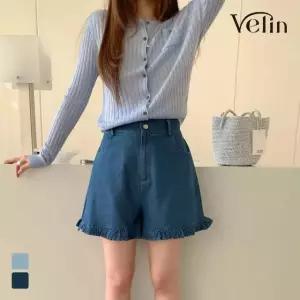 벨린 플루 데님 반바지 프릴 청바지