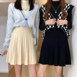 [의류] 여성 허리밴딩 세미 A라인 니트 플리츠 미니스커트