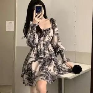 [의류] 러블리 스타일리 프릴 포인트 화려 패턴 미니 원피스