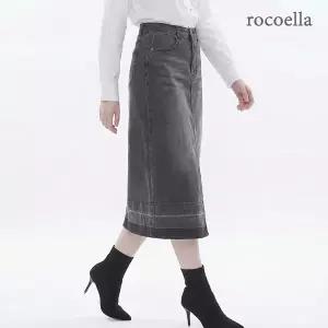 [로코엘라] 크리드 앞슬릿 워싱 데님 롱 스커트