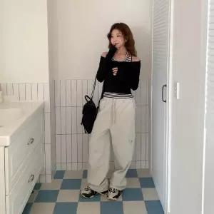 |CMP95AE|여성 루즈핏 카고팬츠 밴딩 와이드 바지 데일리용