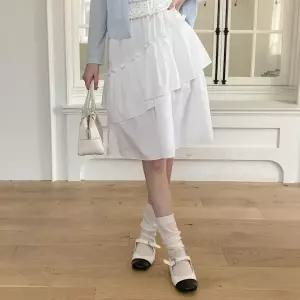 |KMK1A0B|여성용 봄 여름 일상복 티어드 프릴 미디 스커트