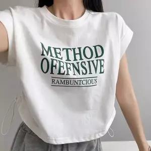 [RIZPICK]셔링 포인트 레터링 티셔츠 2컬러 데일리 나시 탑