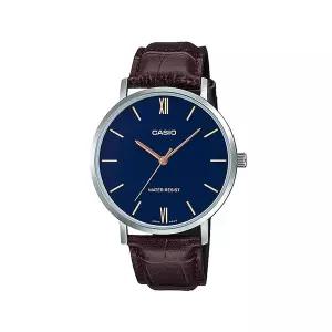 카시오 MTP-VT01L-2B 클래식 아날로그 남성 가죽 시계 드레스 워치