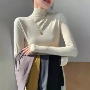 [RIZPICK]여성 슬림핏 긴팔 반목폴라티 데일리 이너 반폴라 니트 티셔츠