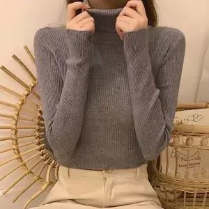 여성 목폴라 골지 니트 긴팔 티셔츠 슬림핏 데일리 이너웨어 무지