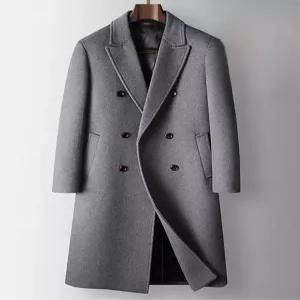 남성용 롱 코트 플리스 분리형 양모 이중버튼 다운 세미오버핏
