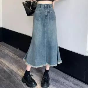 [샵앤] 여성 데일리 밑단수술 머메이드 롱 데님 스커트 WDMS-WSK-TS13840282