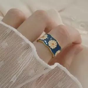 엔틱 합금 플리마켓 꽃 링 플라워 블루 봄 사이즈조절 반지 링 국화 꽃