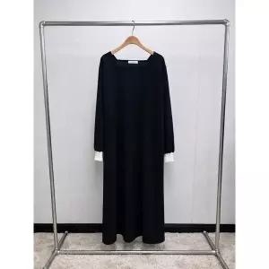 [하프클럽/샵앤]국산 여성 스퀘어넥 오버핏 임부 배색 롱원피스 LL-WDR-5154-네