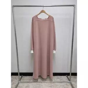 [하프클럽/샵앤]국산 여성 스퀘어넥 오버핏 임부 배색 롱원피스 LL-WDR-5154-핑